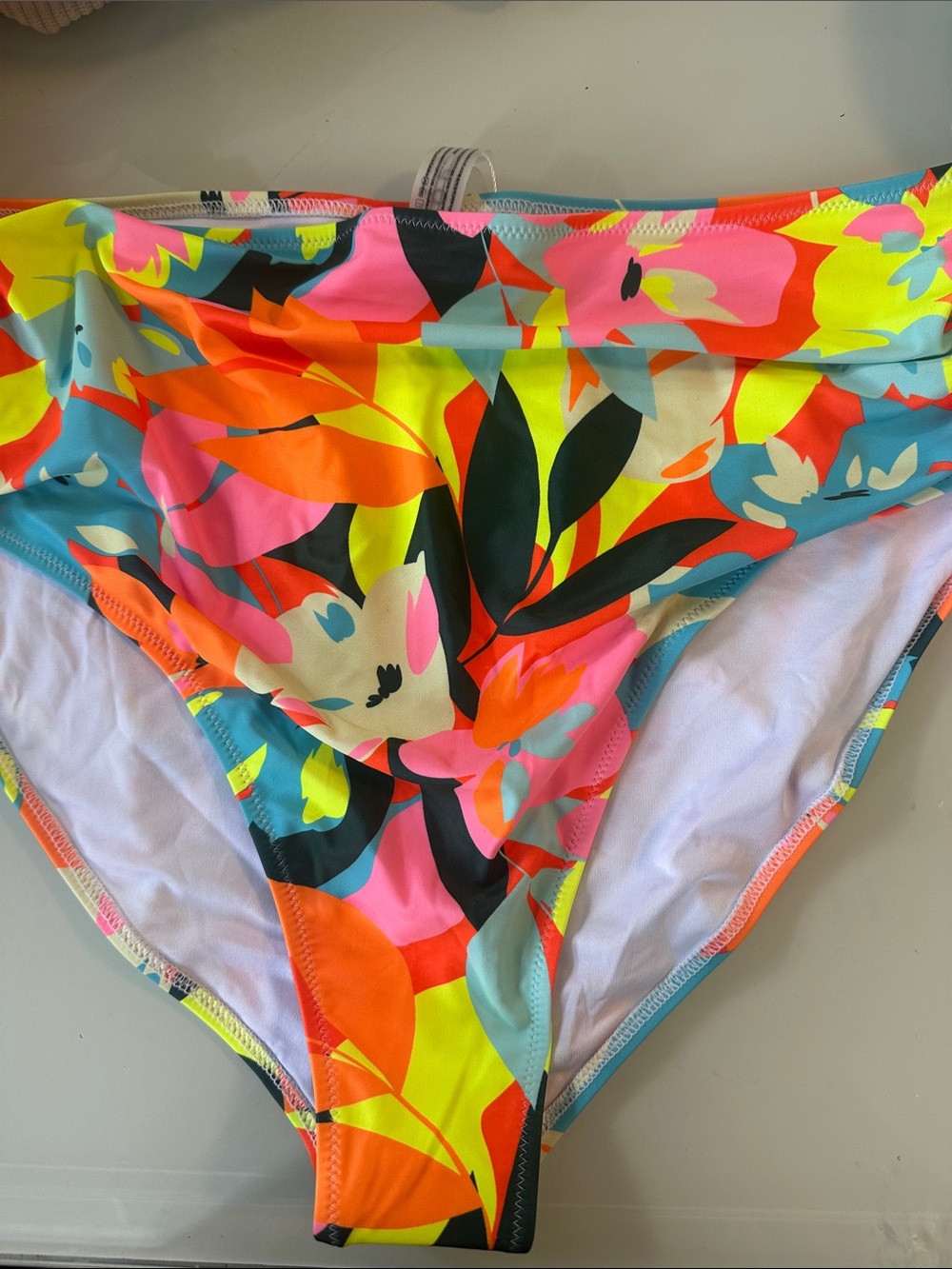 Neon Floral High-Rise Bikini Bottom - Multi Neon